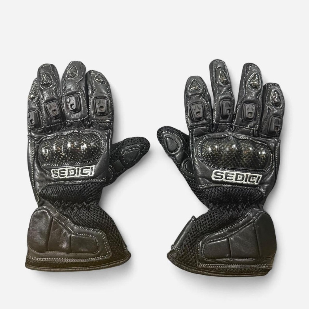Sedici Carbon Knuckle Guard Motorcycle Gloves Black Leather / Mesh Size L